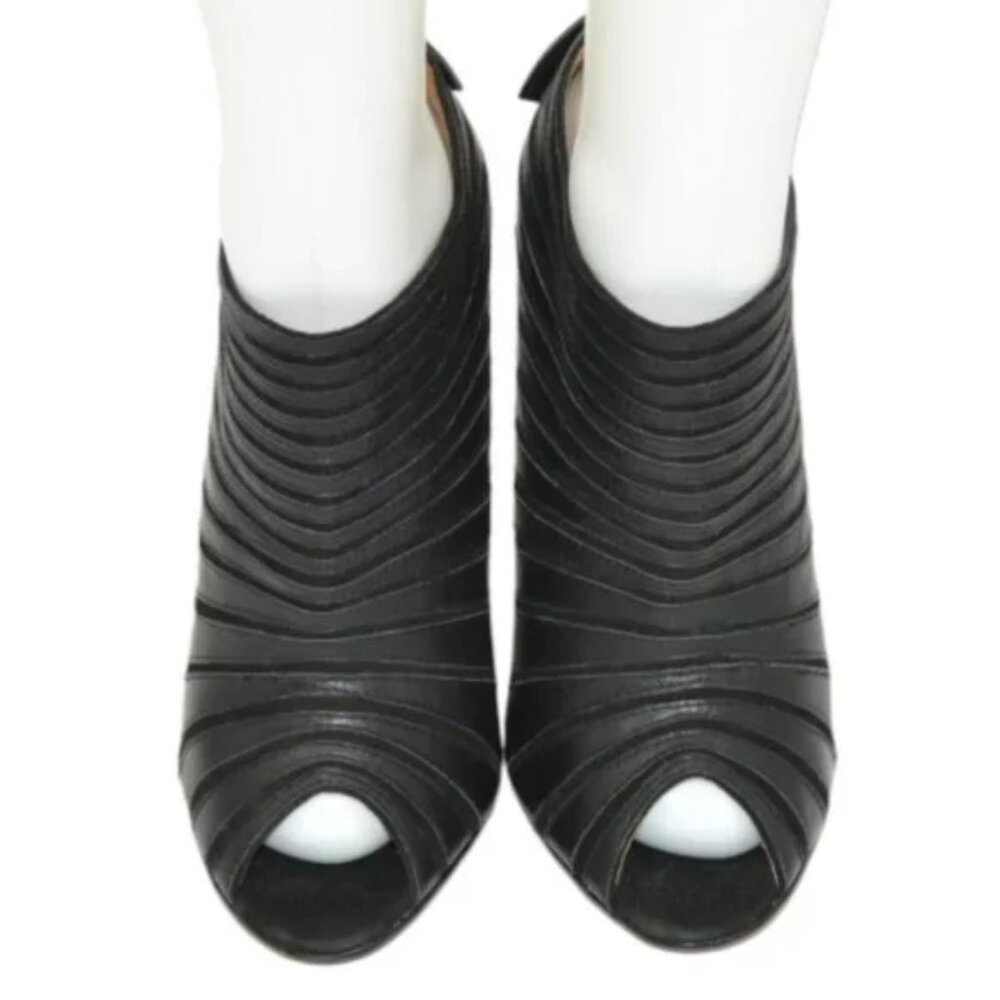 L.A.M.B. Stefani Y2K Black Leather Stiletto Peep Open Toe Booties Boots Heel 8.5 - Picture 3 of 11